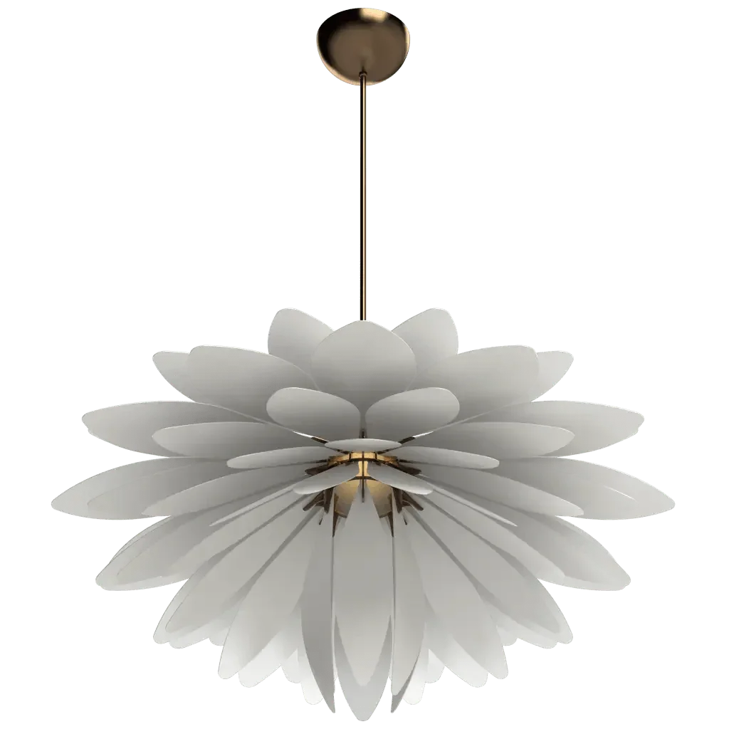 Dahlia Pendant - polished brass finish, angled view showing petal depth
