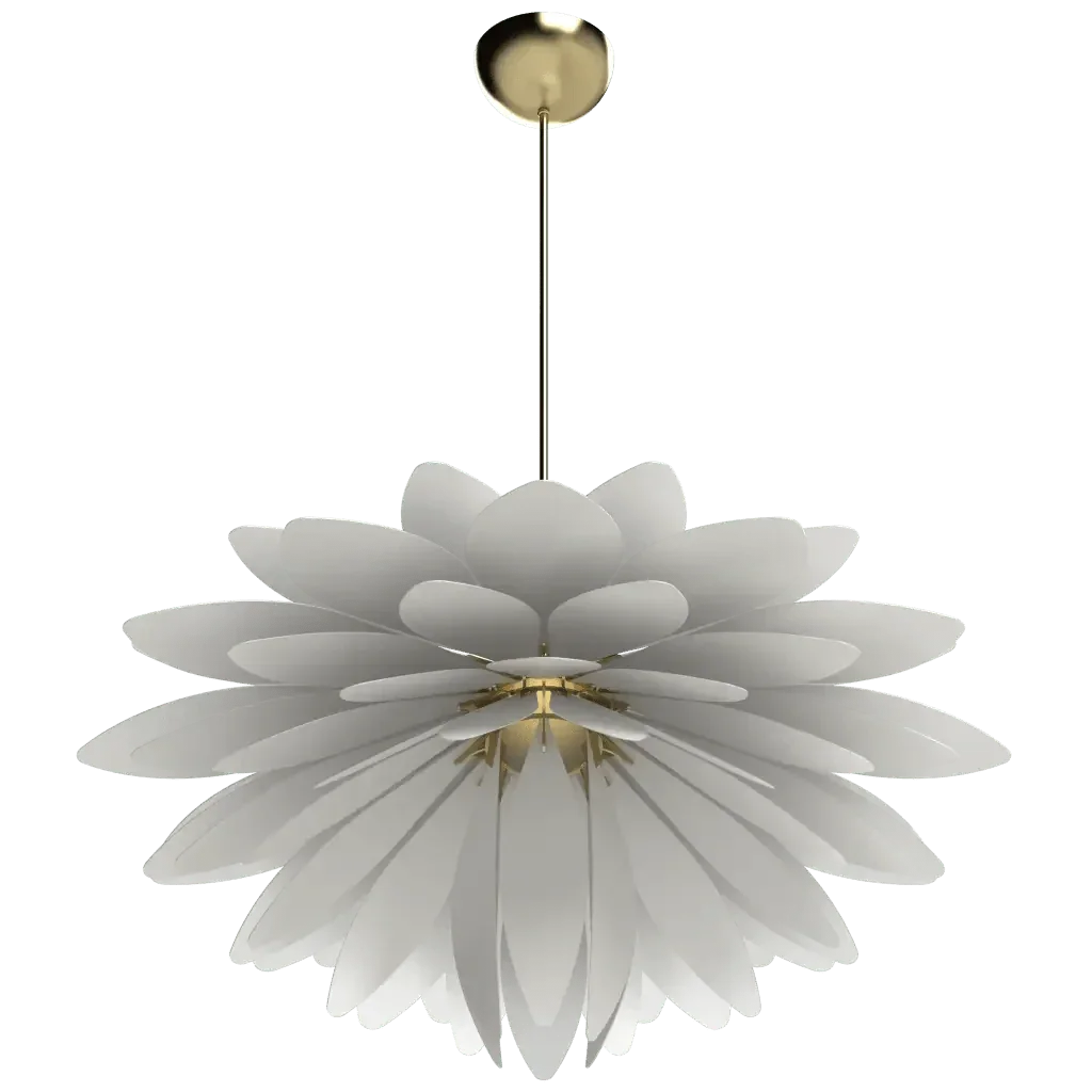 Dahlia Pendant - polished brass finish, detail of stamped brass petals arranged around central hub