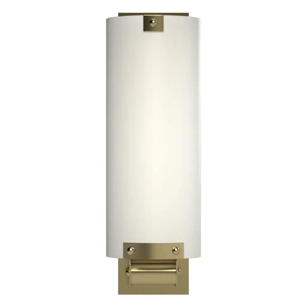 Dallas sconce cylindrical wall sconce with frosted white glass shade and brass-colored metal accents
