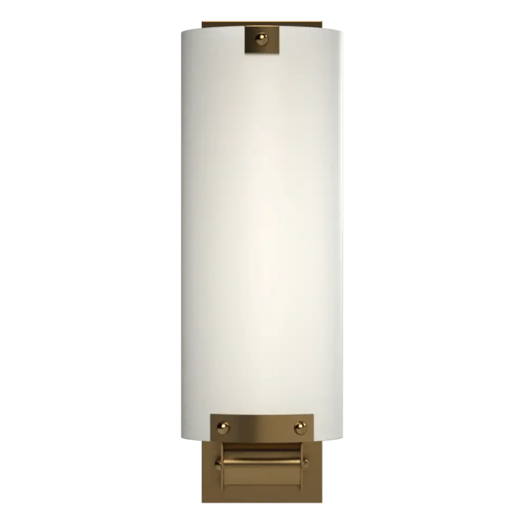 A dallas sconce cylindrical white wall sconce with brass accents designed for indoor lighting decor