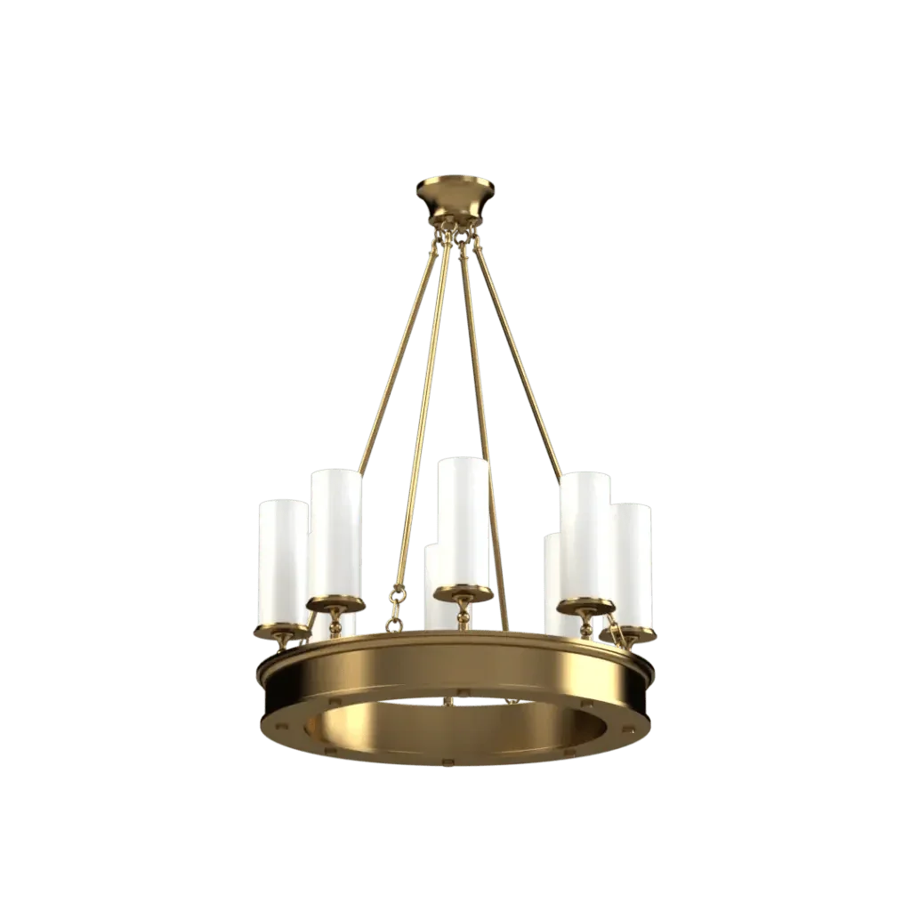 Diadem Chandelier - polished brass finish, side profile showing low profile ring form