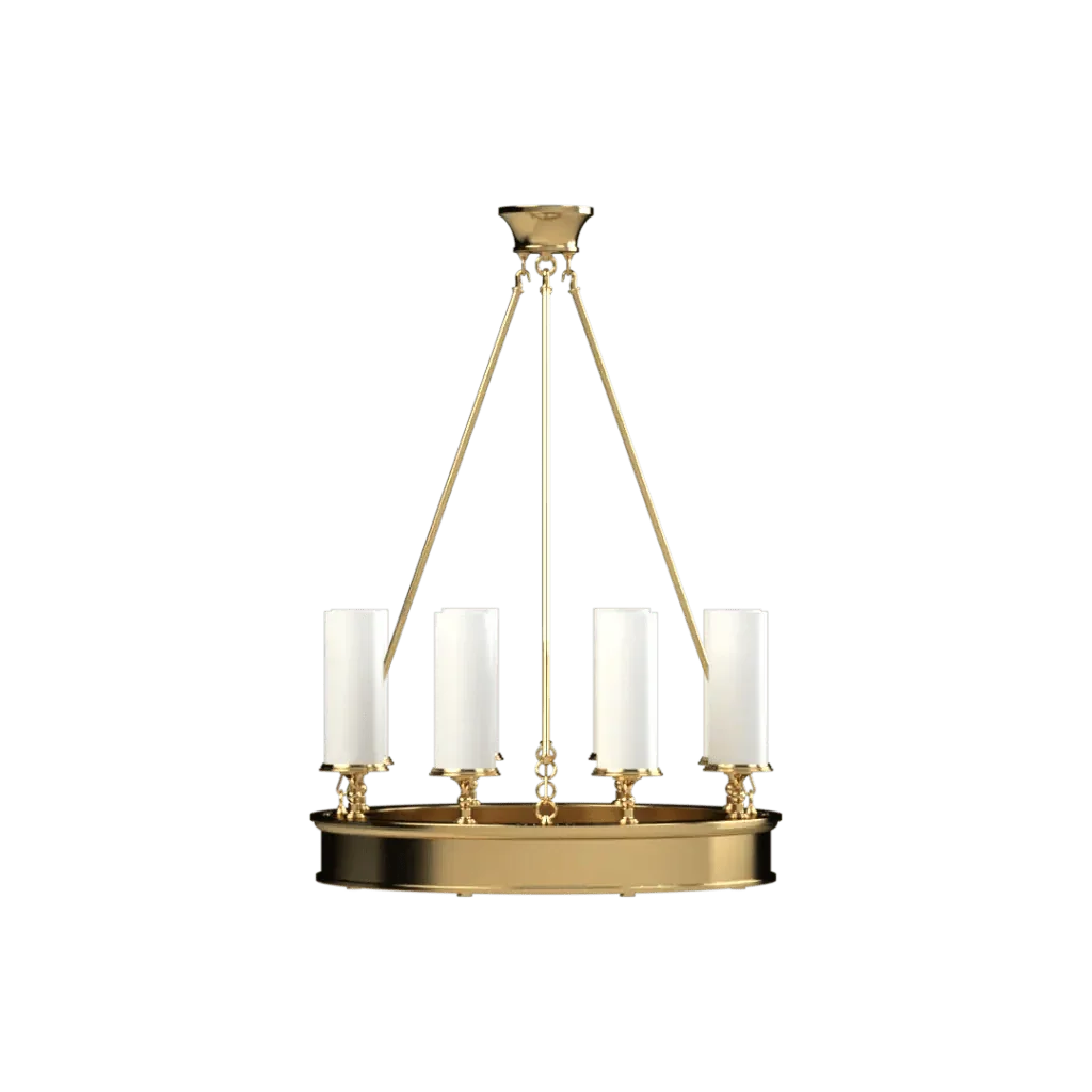 Diadem Chandelier - polished brass finish, back view showing mounting hardware