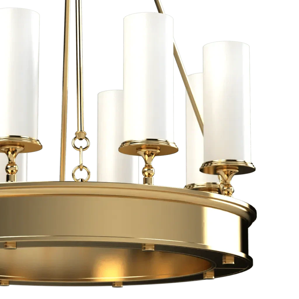 Diadem Chandelier - polished brass finish, angled view showing ring construction