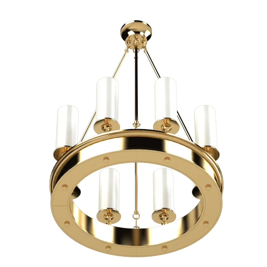 Diadem Chandelier - polished brass finish, lifestyle view suspended in room