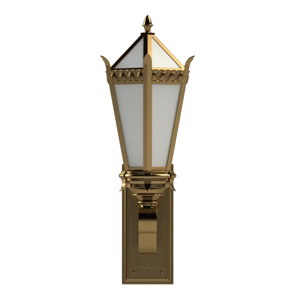 Edwardian Sconce - polished brass finish, side profile showing vertical mullions and wall backplate
