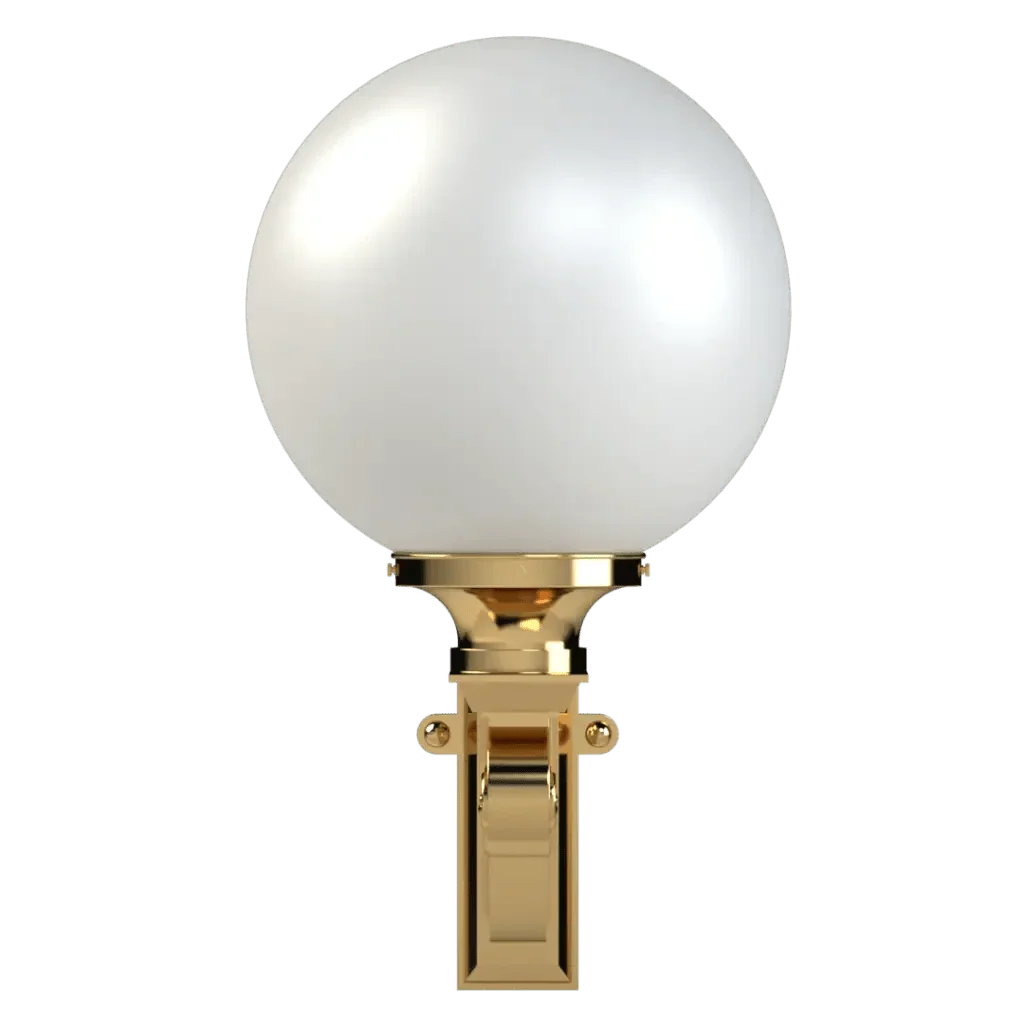 Fairfax sconce polished brass wall sconce with spherical white globe diffuser for elegant indoor lighting