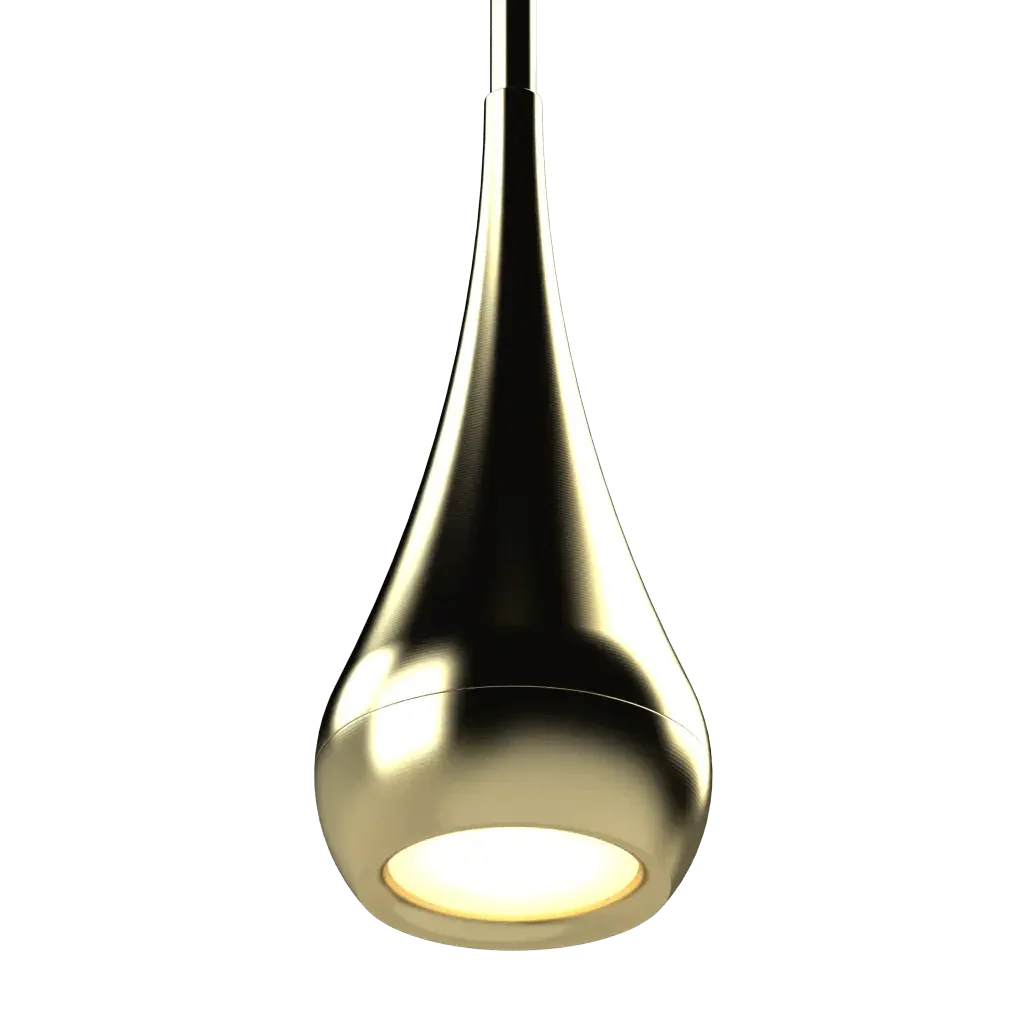 Fallwater Pendant - polished brass finish, three-quarter view showing mirror-like reflective surface