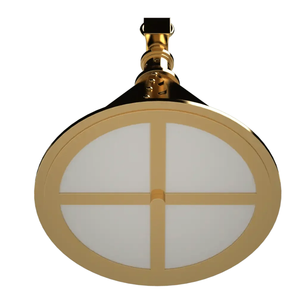 Ferric sconce gold-finished circular shower head with four-section white spray plate for bathroom use
