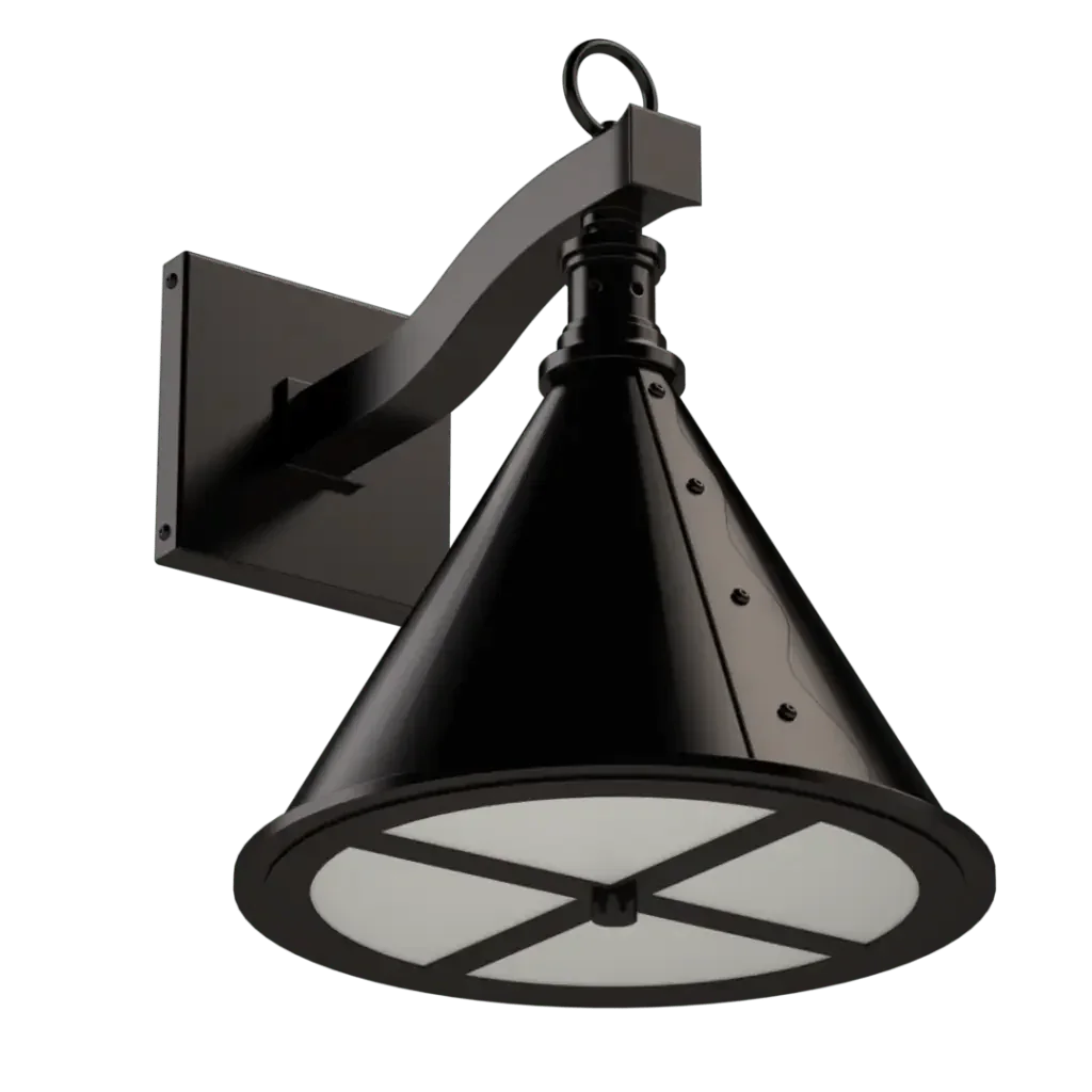 Ferric sconce dark bronze outdoor wall light with conical shade and cross-patterned diffuser