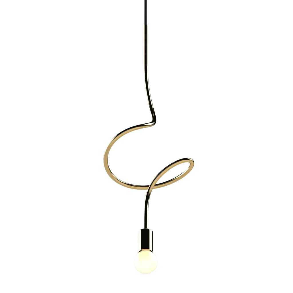 Gesture Pendant 1 - polished brass finish, lifestyle view suspended in room