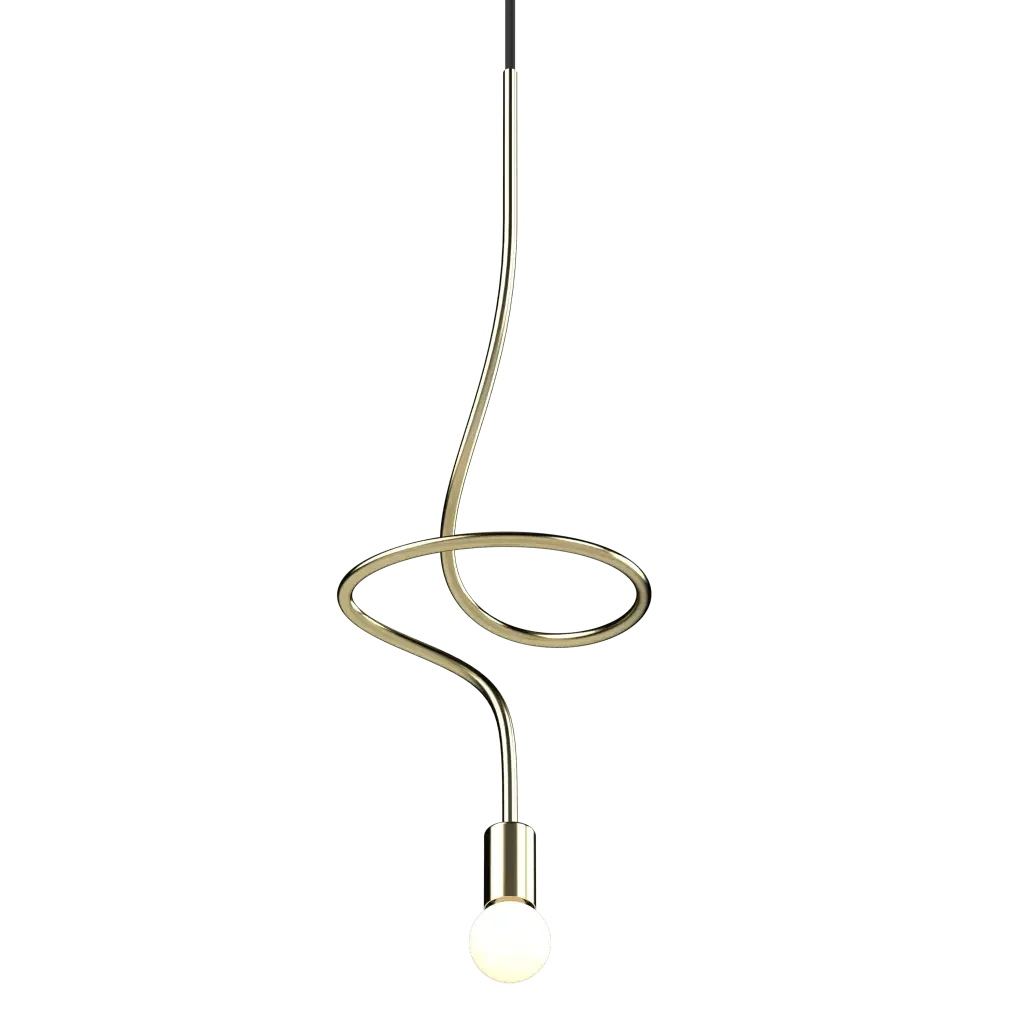 Gesture Pendant 1 - polished brass finish, three-quarter view showing continuous spiral loop