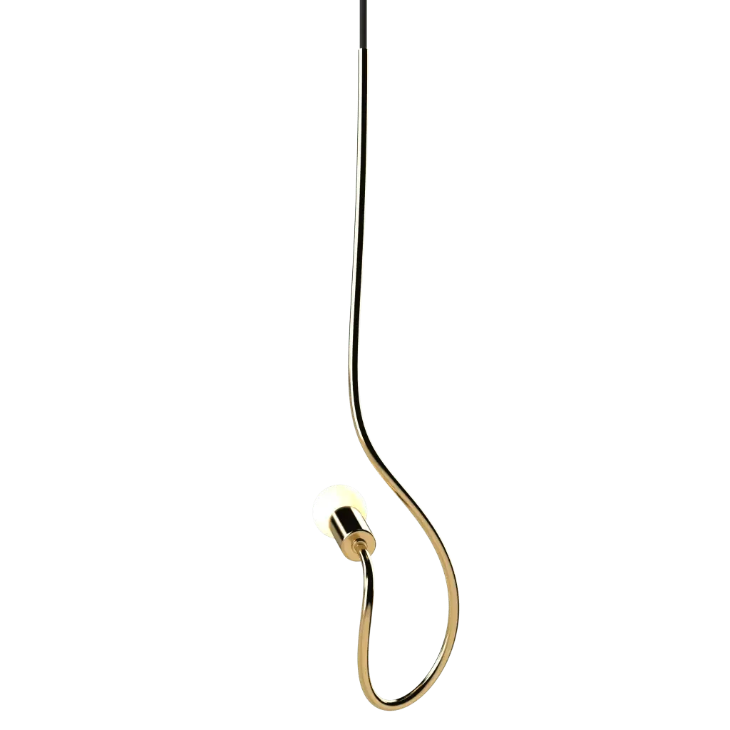 Gesture Pendant II - polished brass finish, three-quarter view showing two intertwined spiral loops