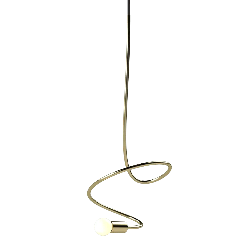 Gesture Pendant III - polished brass finish, three-quarter view showing three intertwined spiral loops