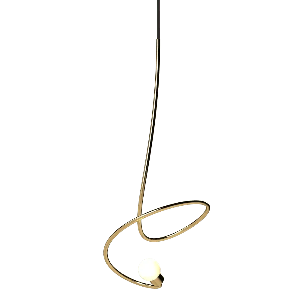 Gesture Pendant III - polished brass finish, close-up of brass tubing fabrication