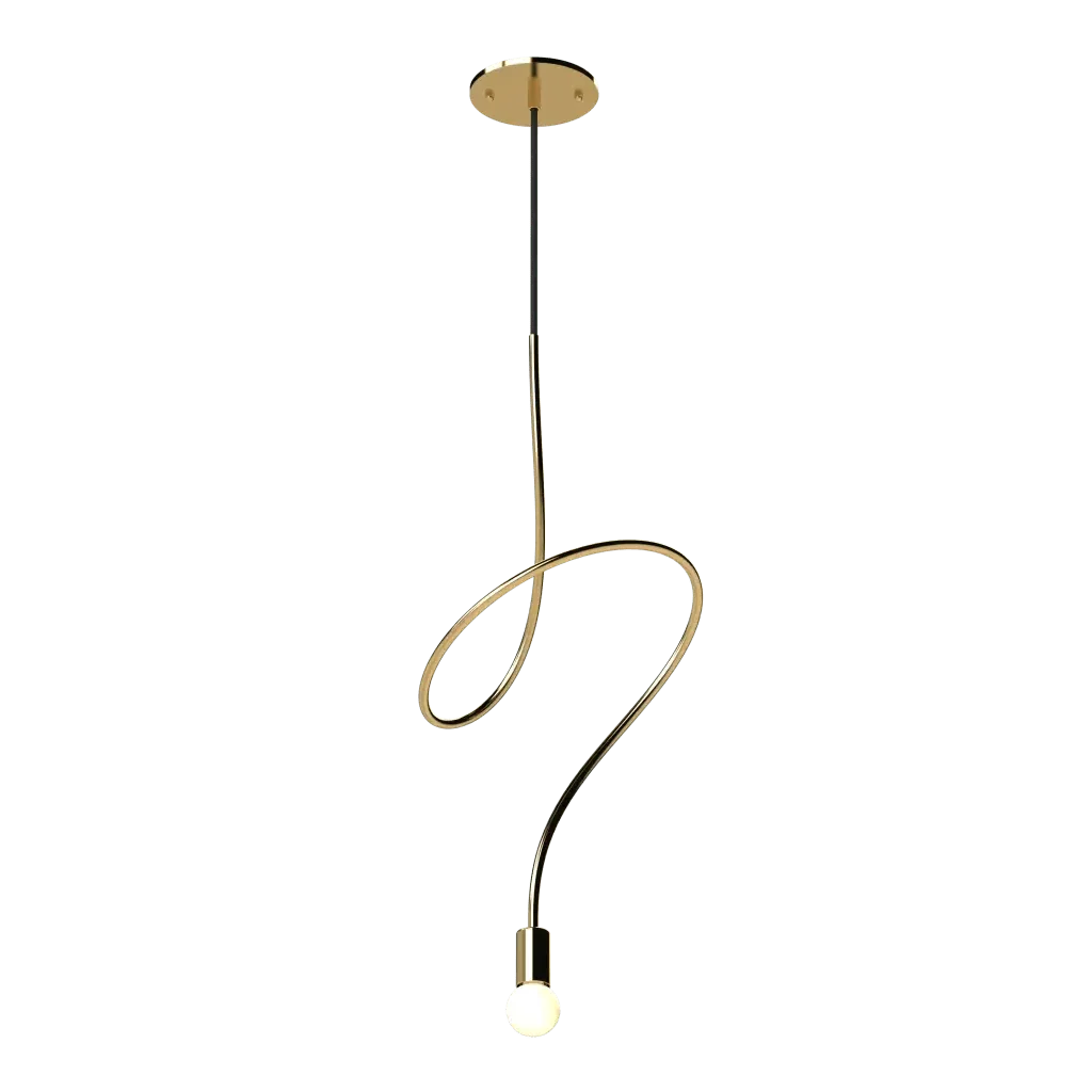 Gesture Pendant V1 - polished brass finish, three-quarter view showing tight loop configuration