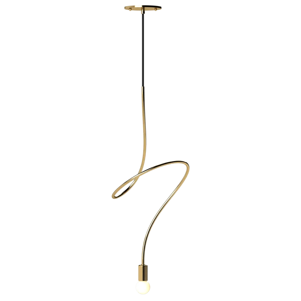 Gesture Pendant V1 - polished brass finish, angled view showing compact spiral depth