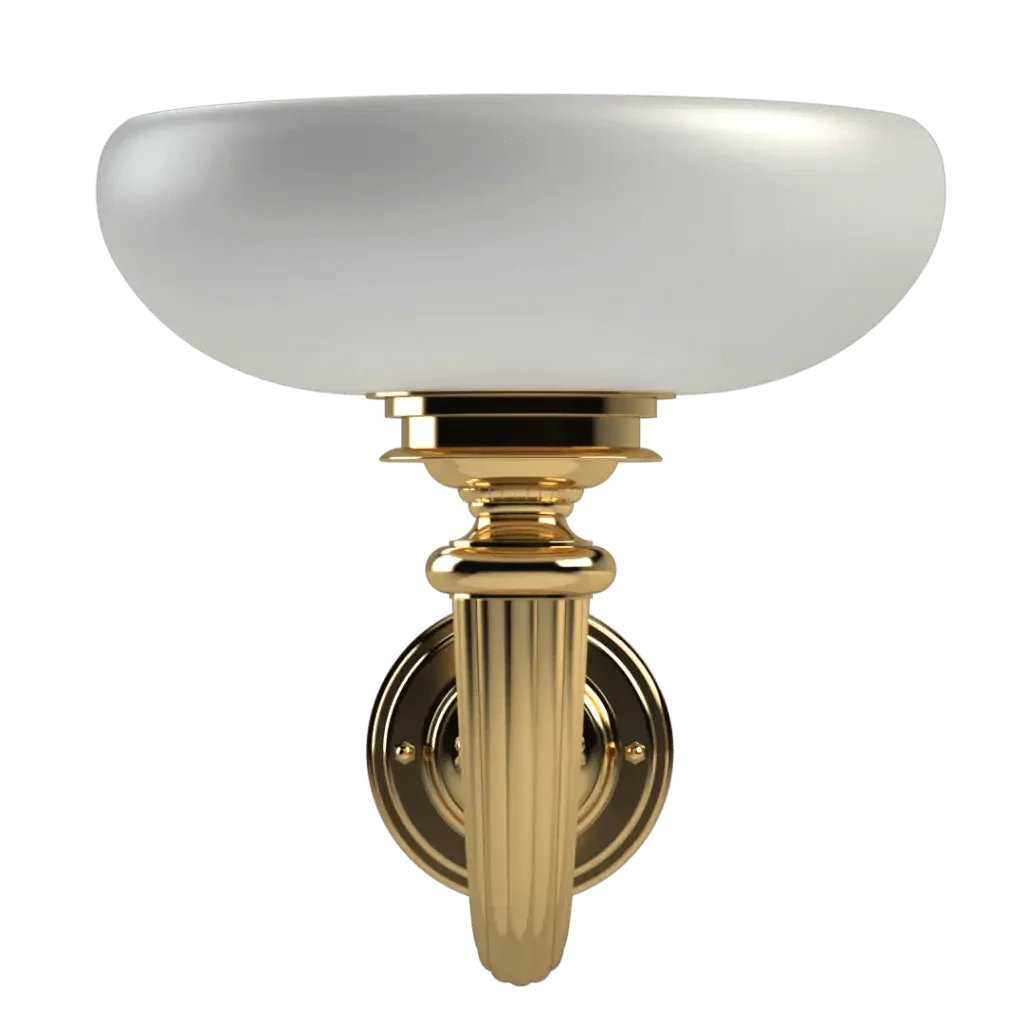 Gilman sconce polished brass wall sconce with white semi-circular glass shade for elegant indoor lighting