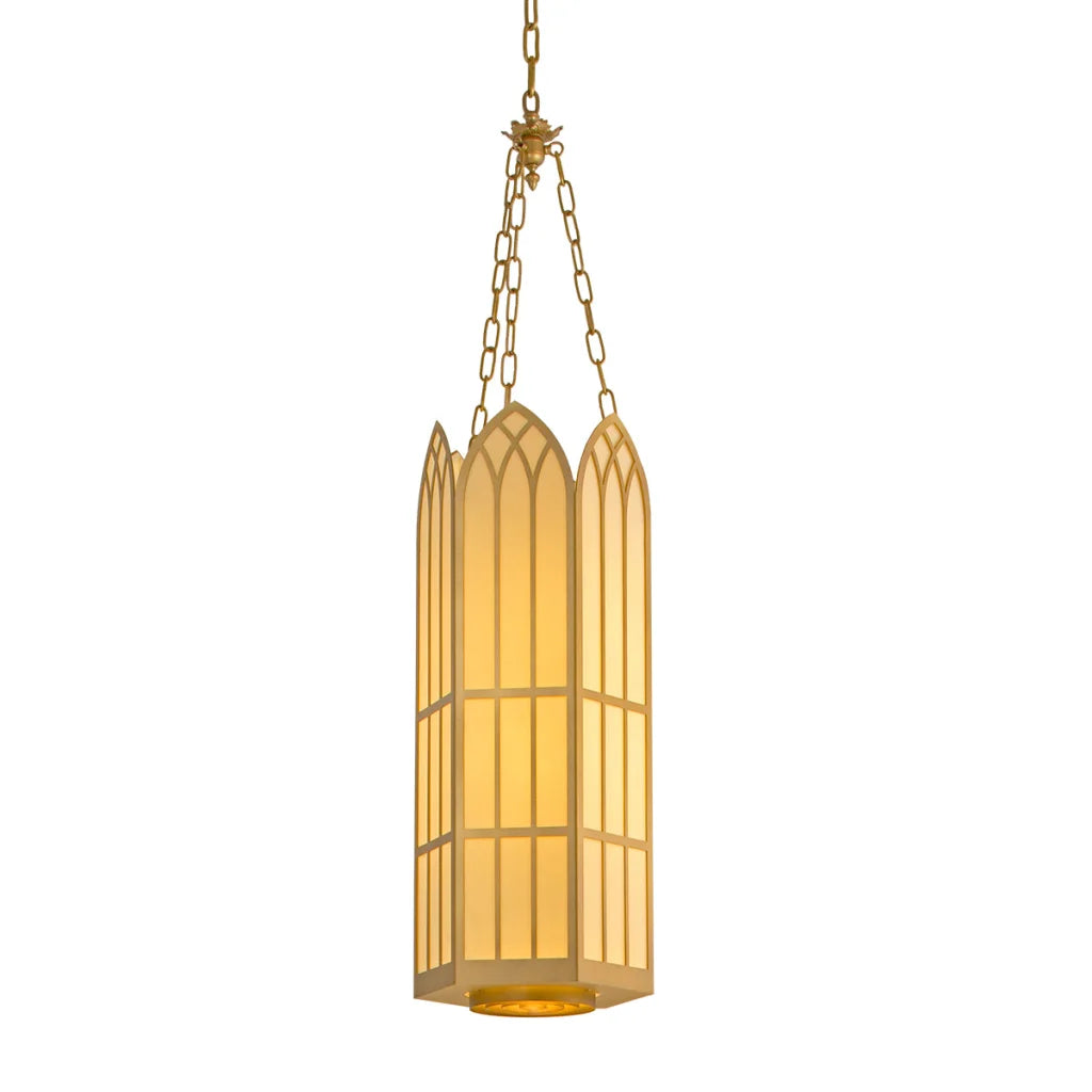 Gold stained glass pendant light with chain
