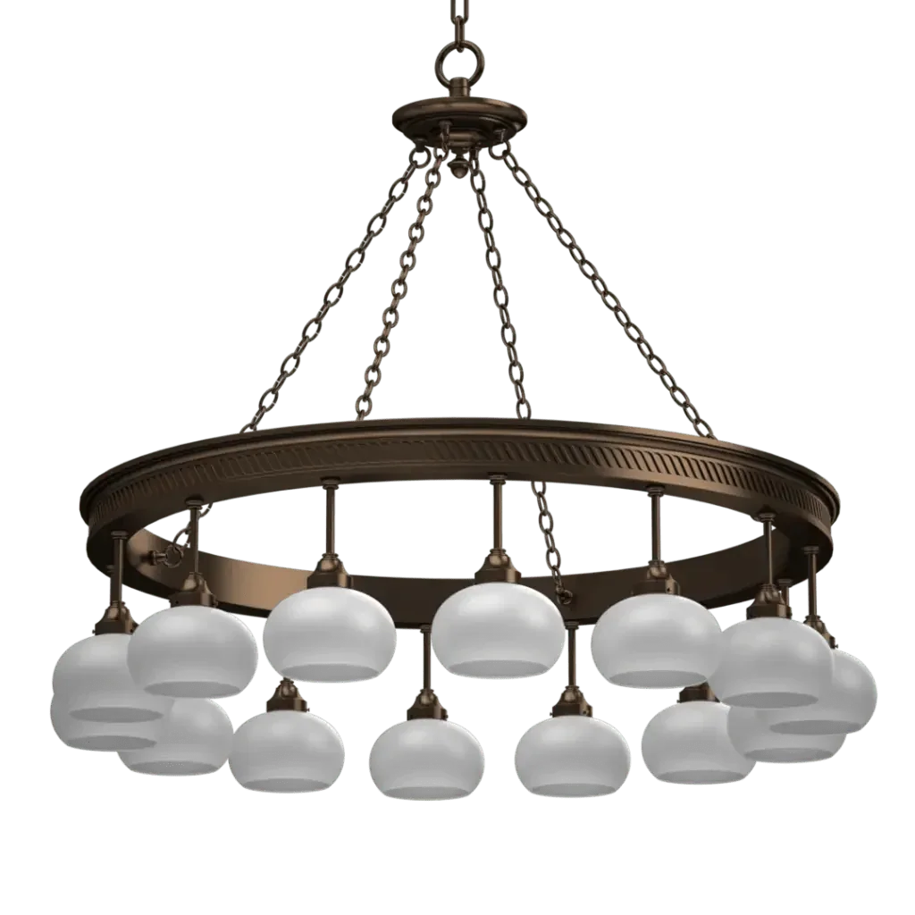 Halo Chandelier - polished brass finish, detail of brass link chain suspension