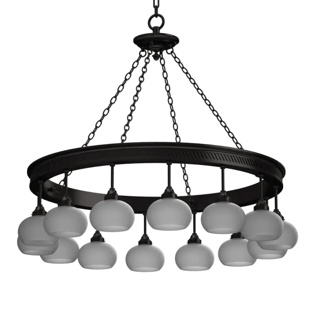 Halo Chandelier - polished brass finish, lifestyle view suspended in room
