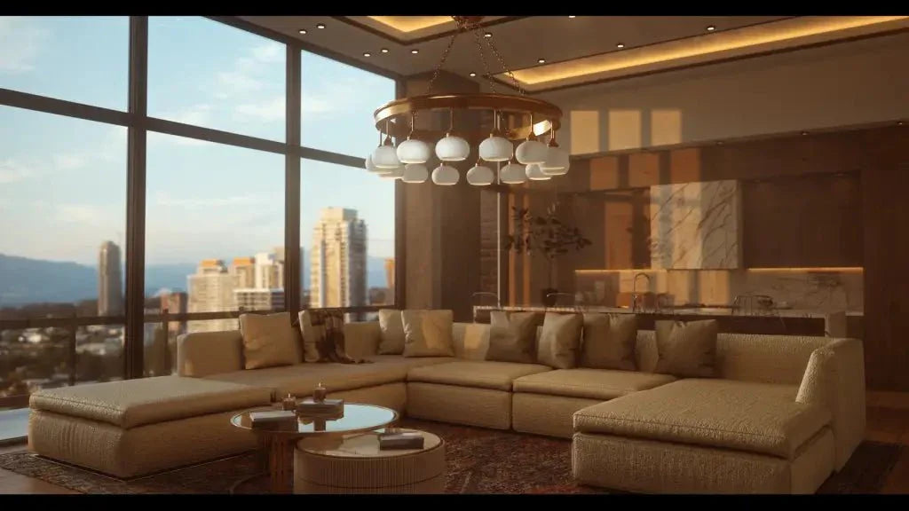 Halo Chandelier - polished brass finish, interactive 3D view