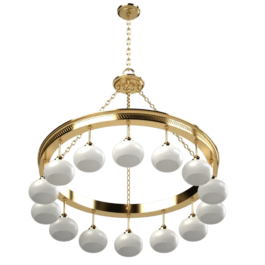 Halo Chandelier - polished brass finish, back view showing mounting hardware