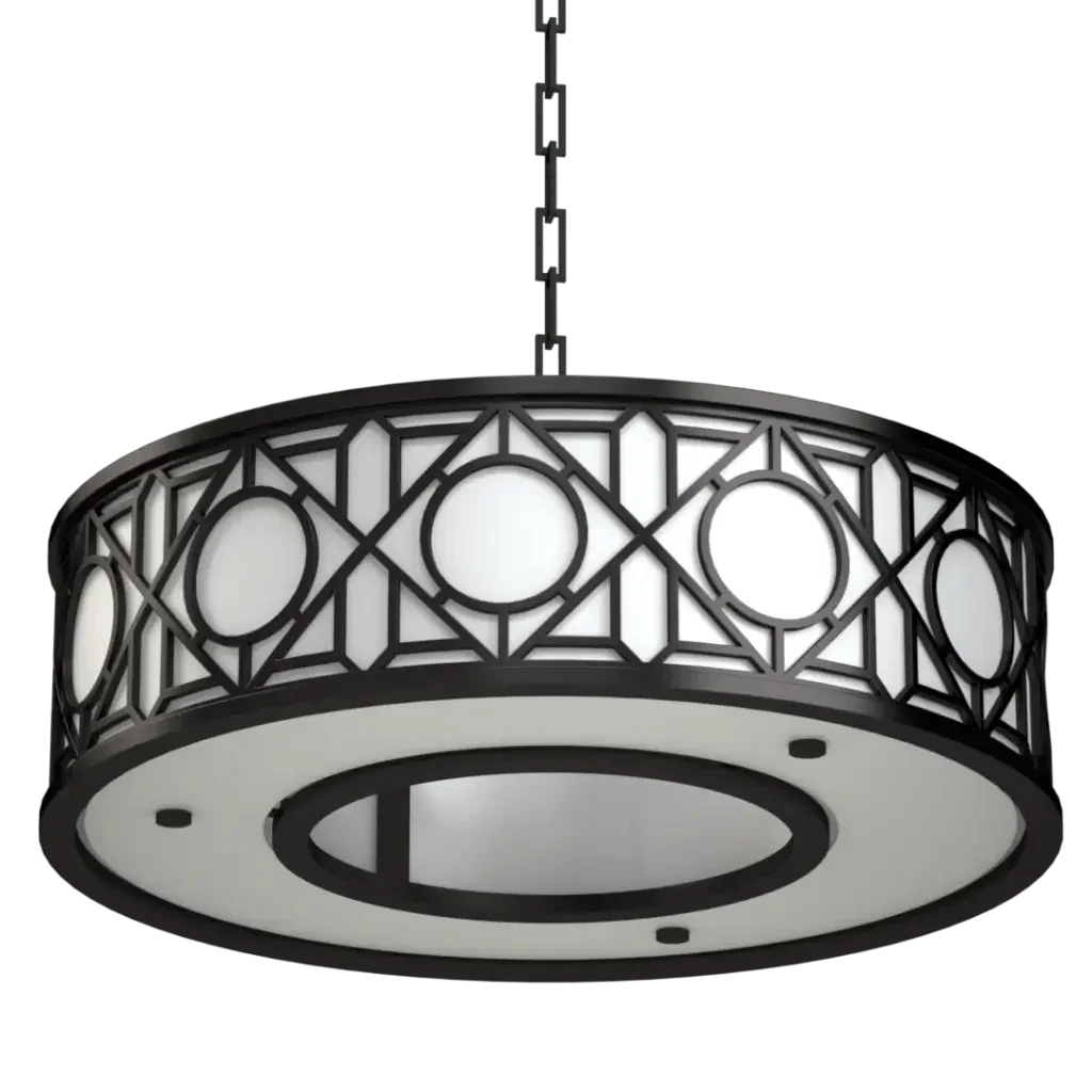 Hampton roads drum pendant ceiling light fixture in black and white art deco style with a drum shade design