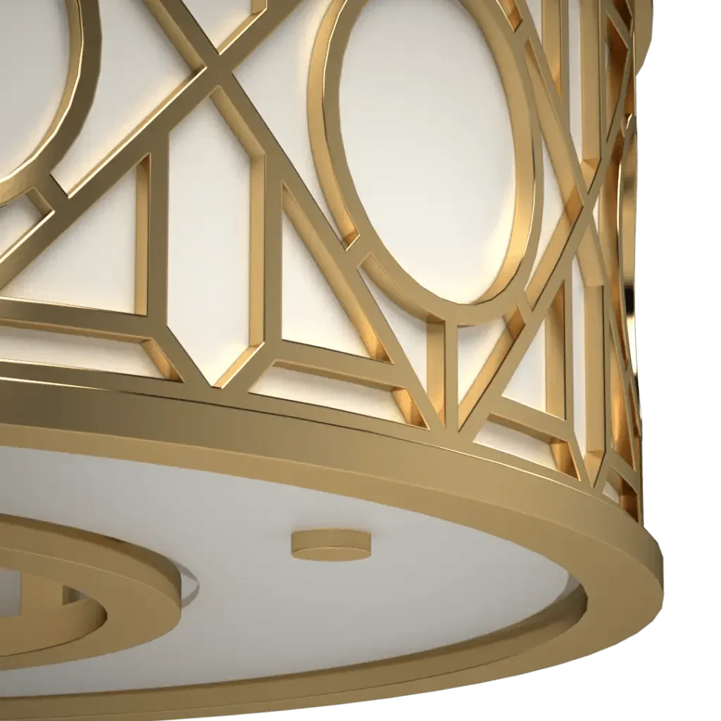 Gold-toned metal drum pendant light with geometric cutouts from the hampton roads collection