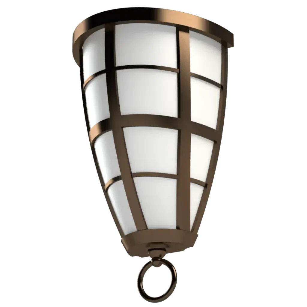 Hampton Roads sconce bronze-caged outdoor lantern with white frosted glass diffuser and hanging ring