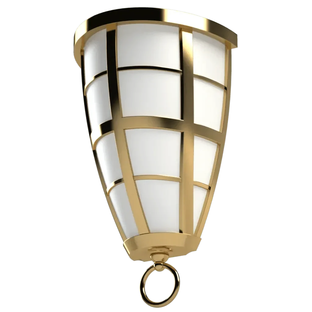 Hampton Roads sconce gold-framed cylindrical outdoor lantern with white light diffuser and hanging ring