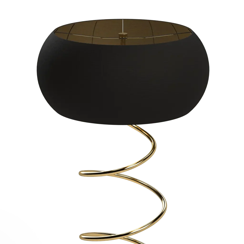Helix floor lamp featuring a black fabric lampshade and a gold metal spiral base for elegant indoor lighting