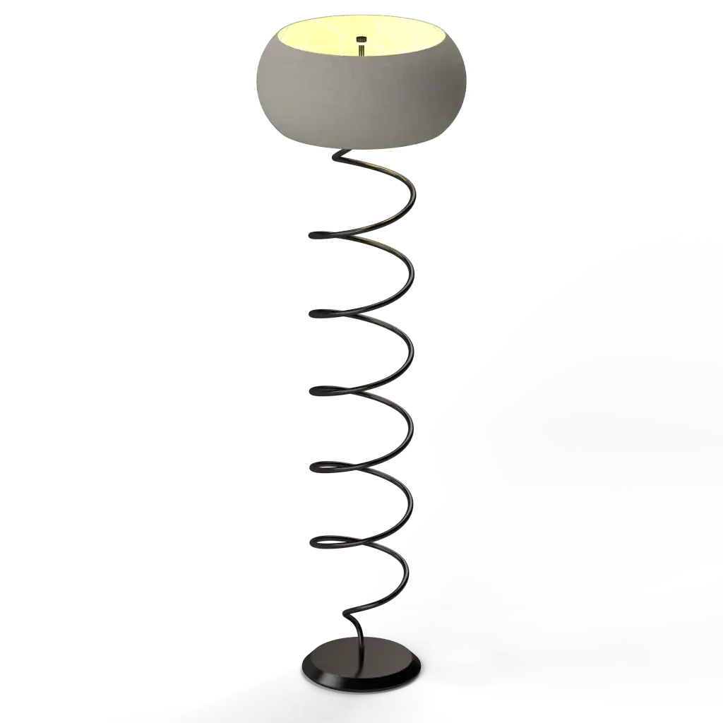 Modern helix floor lamp with spiral metal stem and white bowl-shaped shade for elegant indoor lighting