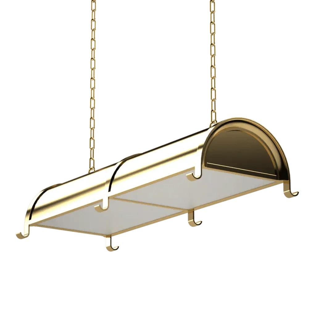 Johns Island Pendant - polished brass finish, three-quarter view showing curved metal shell