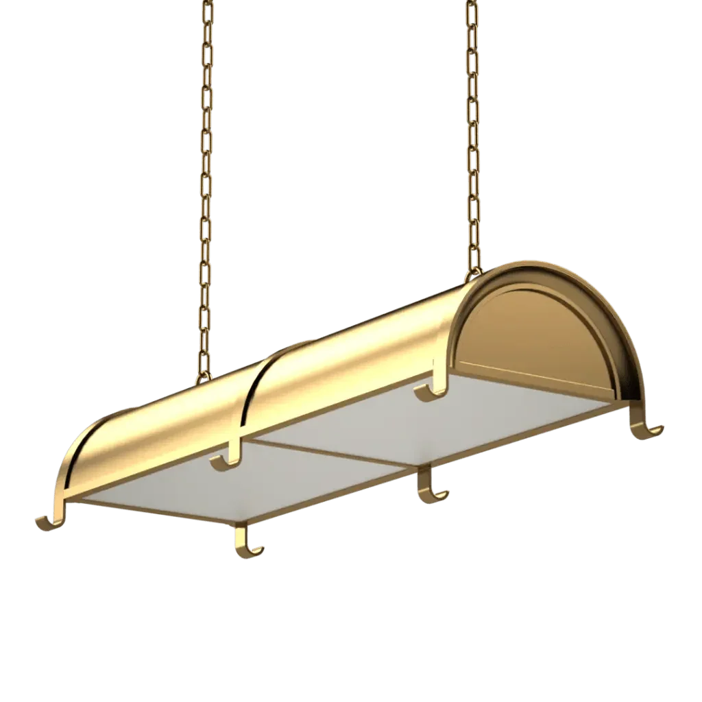 Johns Island Pendant - polished brass finish, detail of frosted diffuser panel held by metal brackets