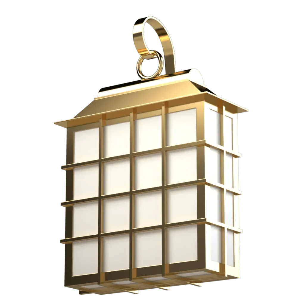 John's Island Sconce - polished brass finish, front elevation showing tall rectangular lantern form with grid framework and pyramidal roof