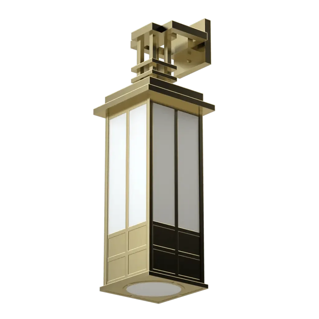 Kennedy Sconce - polished brass finish, three-quarter view showing vertical mullions and white opal glass panels