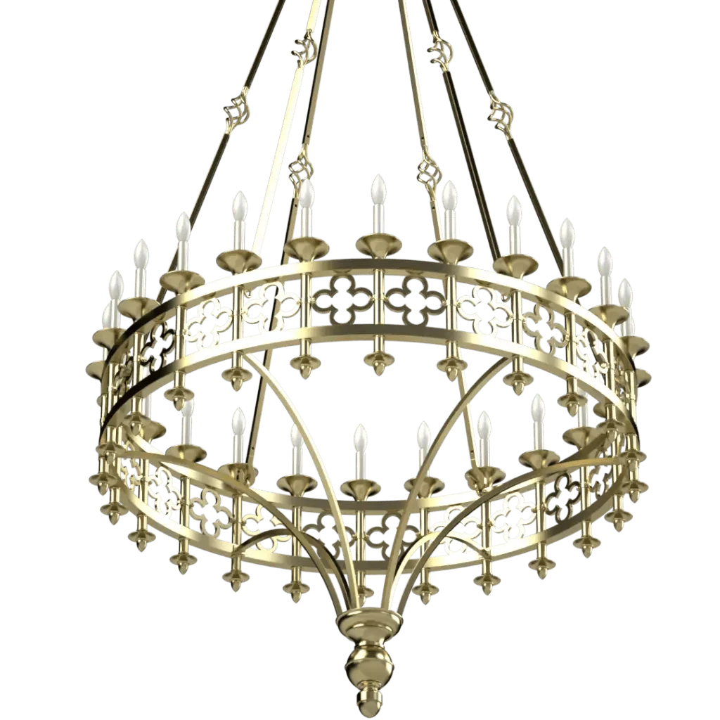 Ornate gold-toned Kylemore chandelier with multiple candle-style lights in an elegant design