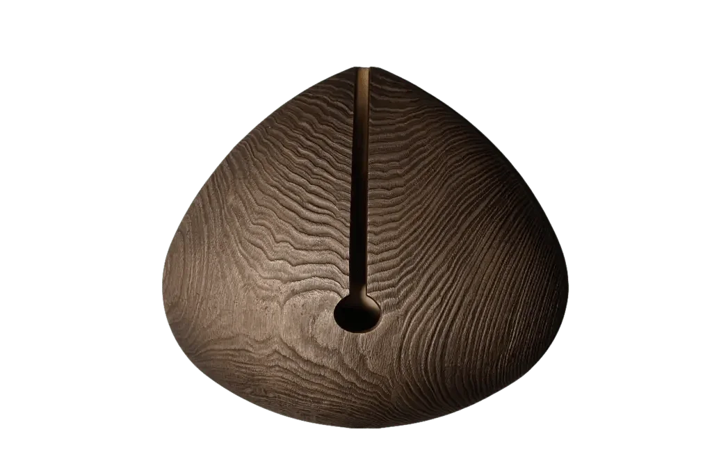 Lignum sconce wood grain bowl with a central slot and rounded bottom made of natural wood material