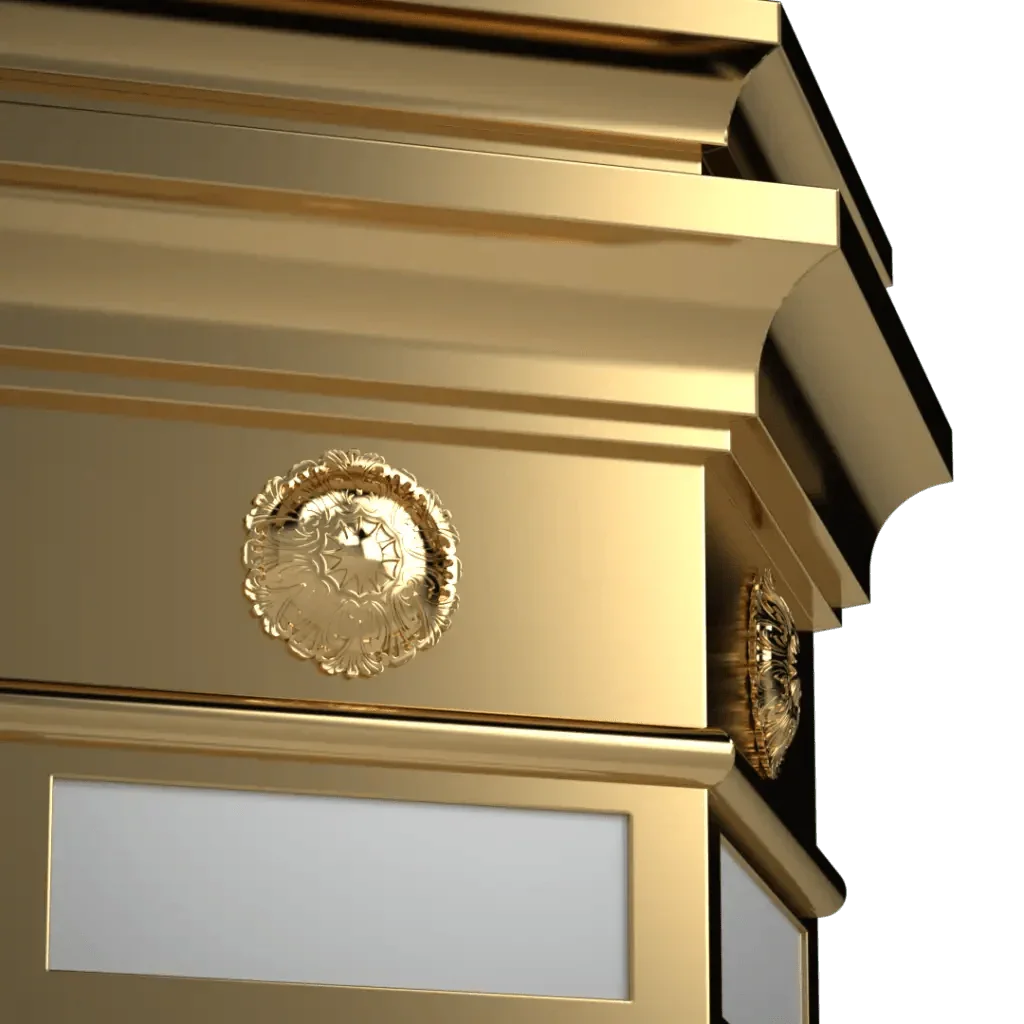 A luxurious ornate golden lincoln sconce cabinet with decorative embellishments in elegant design