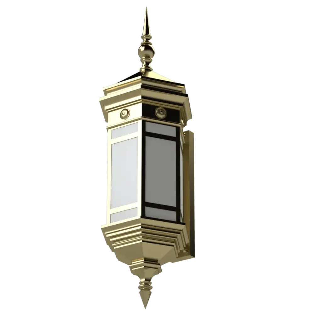 Lincoln sconce gold and white decorative metal lantern with pointed finial for wall mounting