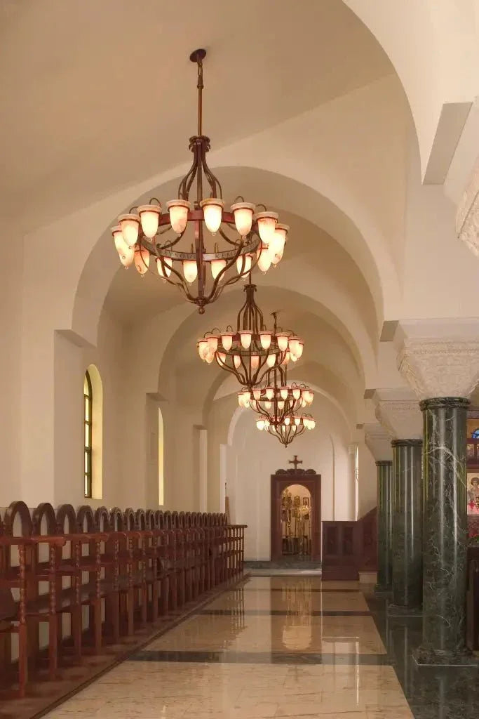 Lindos chandelier ornate design with multiple lights in a row featuring elegant metal construction for luxury lighting