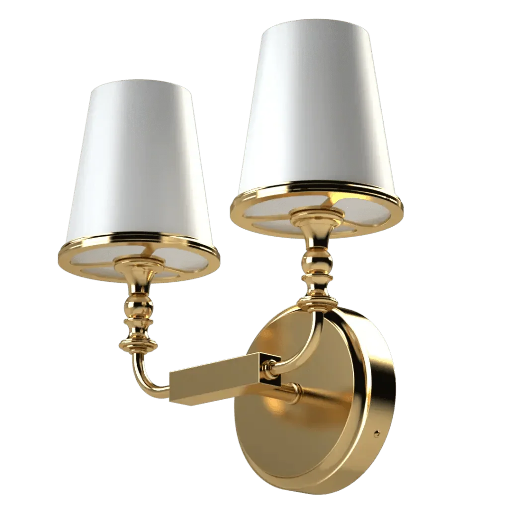 Mason II Petit Sconce - polished brass finish, front elevation showing two-light form with flat horizontal arm and turned vertical stems