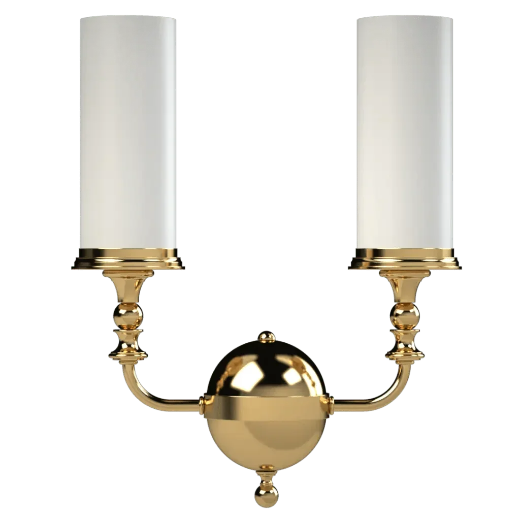 Mason ii sconce polished gold two-light wall fixture with cylindrical white glass shades for indoor lighting