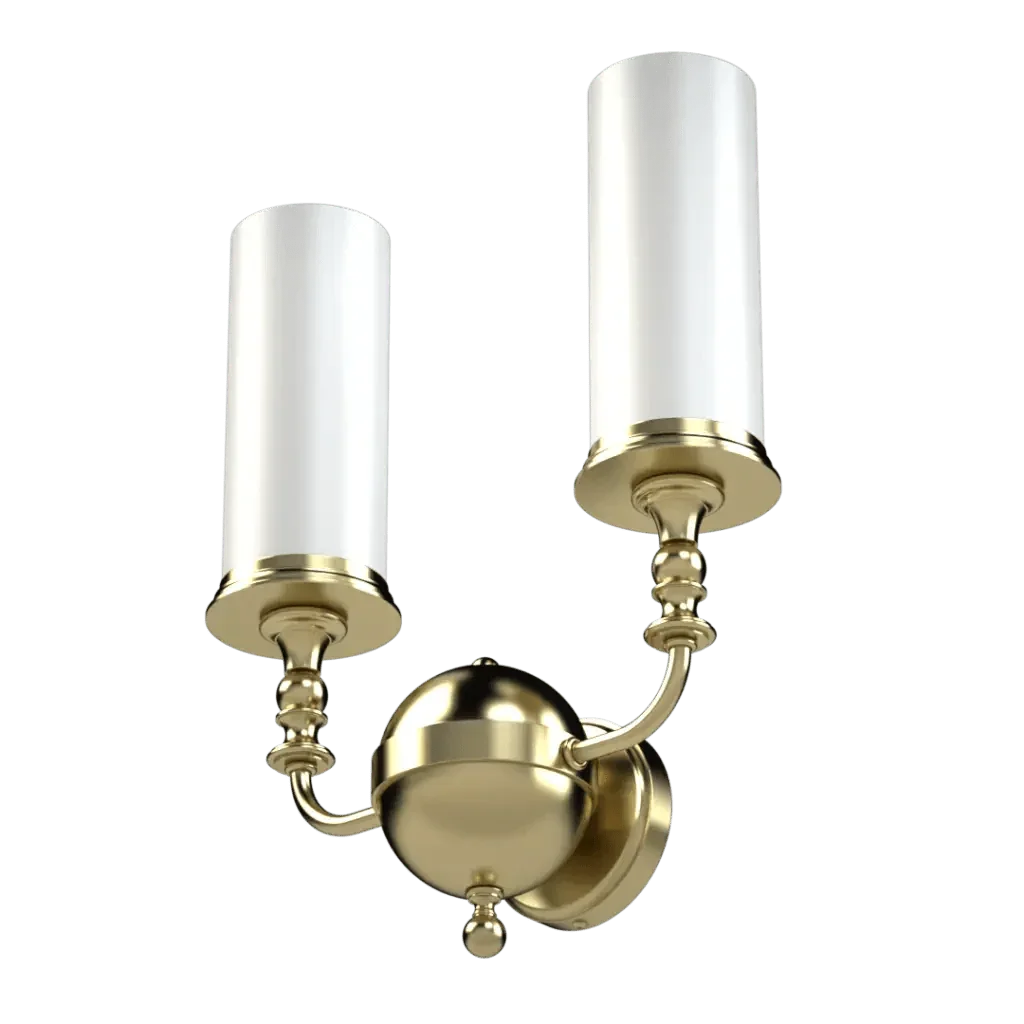 Mason II sconce two-light brass wall sconce with cylindrical white glass shades for indoor lighting