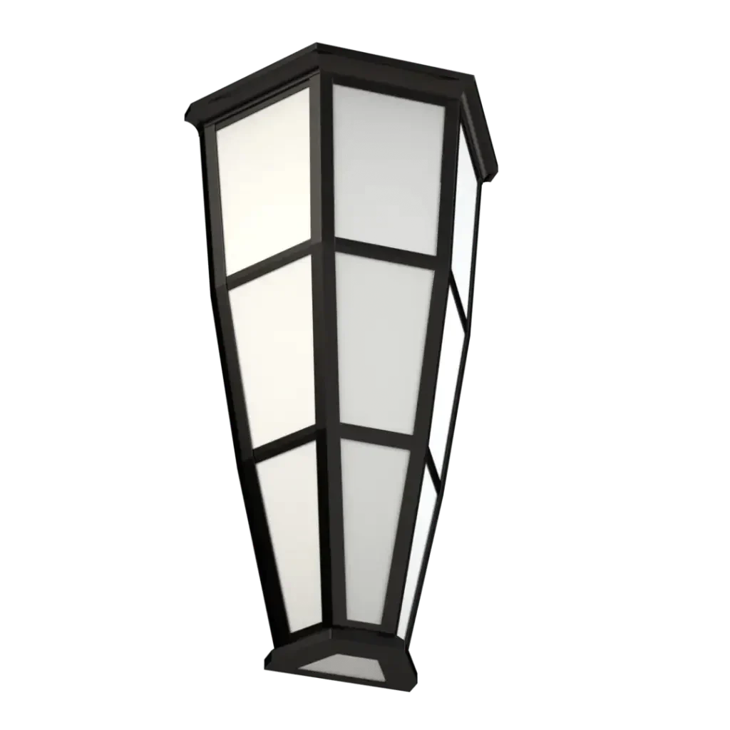 Black-framed hexagonal mason sconce outdoor lantern with white translucent panels for exterior lighting