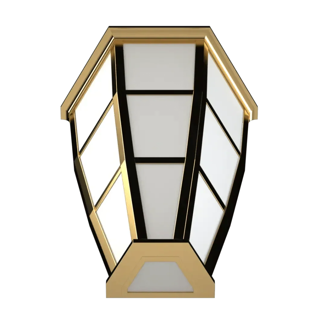A modern gold and white geometric wall sconce made of metal for stylish indoor lighting named Mason Sconce