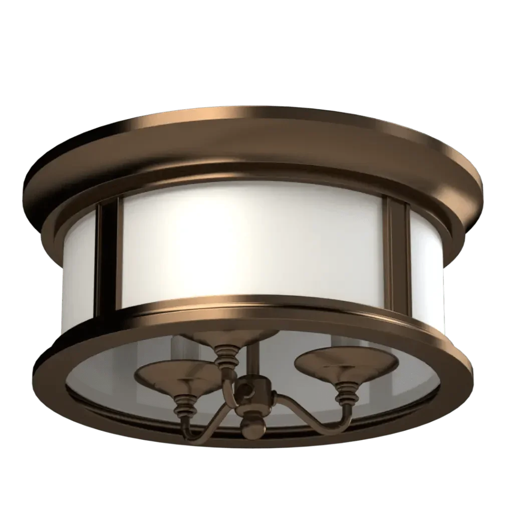 McAfee Flush Mount - polished brass finish, detail of white opal glass shade