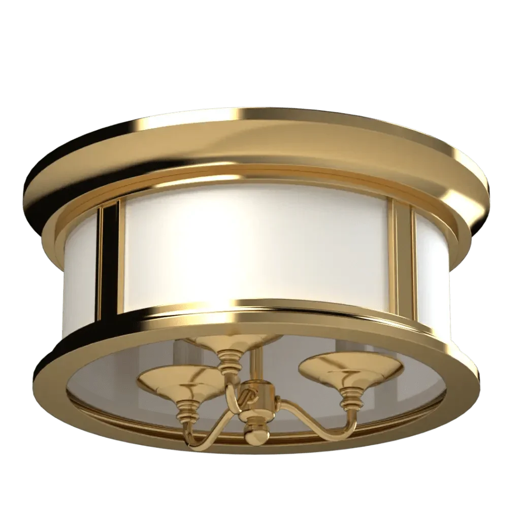 McAfee Flush Mount - polished brass finish, front elevation showing cylindrical drum form with bold top and bottom rims