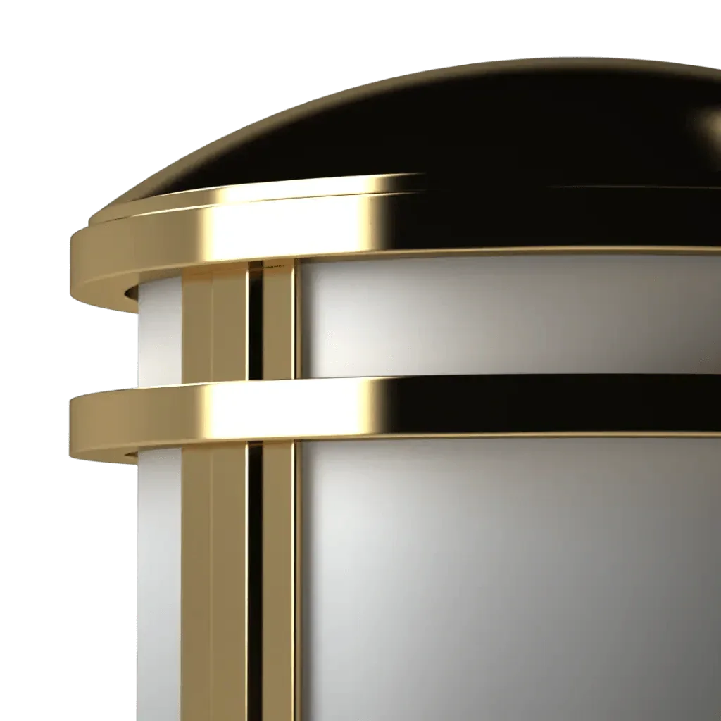 A modern metro sconce light fixture with a gold and white finish ideal for stylish interior lighting