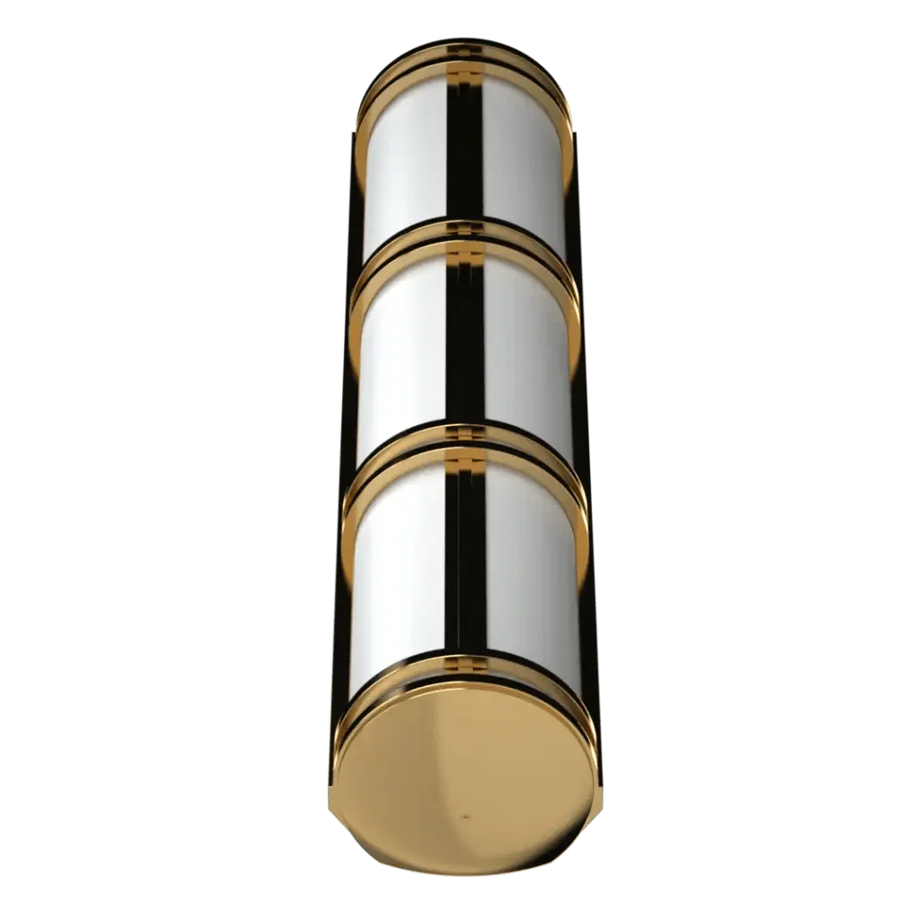 Metro sconce featuring a vertical three-tiered white and gold cylindrical design for elegant wall lighting